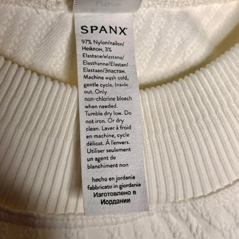 SPANX Swirl Textured Long-Sleeve Base Layer Mock Neck - Ivory - L